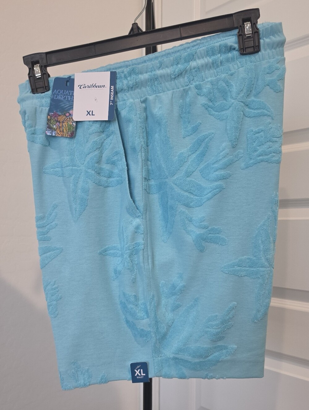 NWT Caribbean Men Terry Cloth 7" Inseam Shorts Aqua Depth Blue Tropical Sz XL
